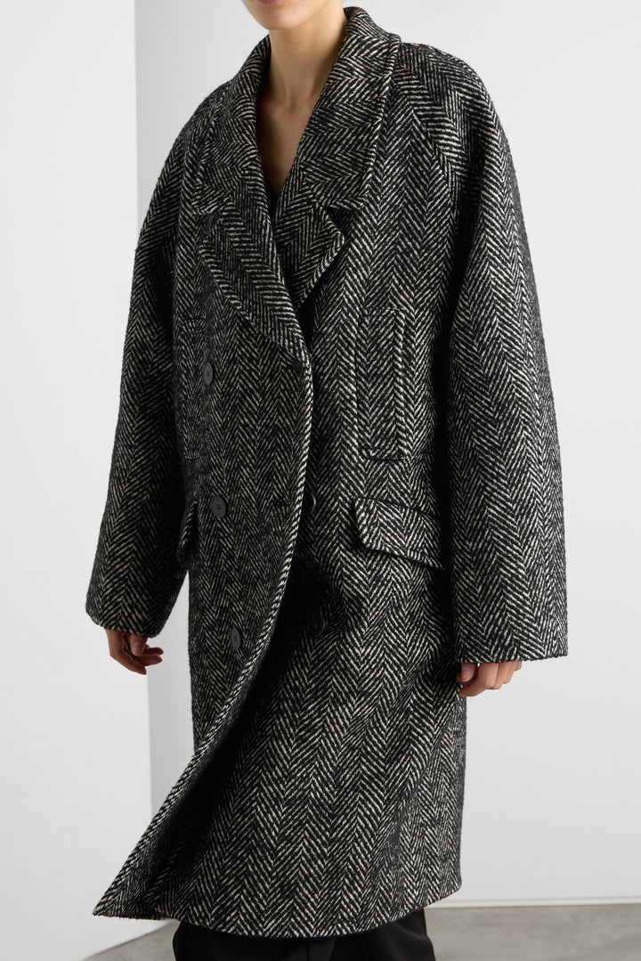 OVERSIZED WOOL-BLEND DOUBLE-BREASTED COAT in Black — alternate angle