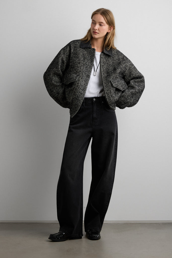 Wool Blend Herringone Bomber Jacket | OAK + FORT