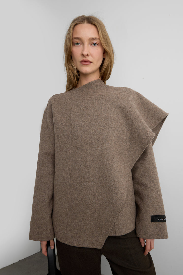 WOOL CASHMERE SCARF COAT in Brindle — alternate angle
