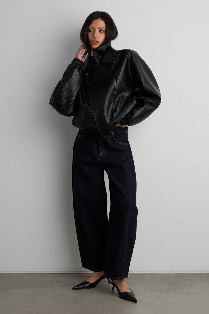 Vegan Leather Double Collar Biker Jacket | OAK + FORT
