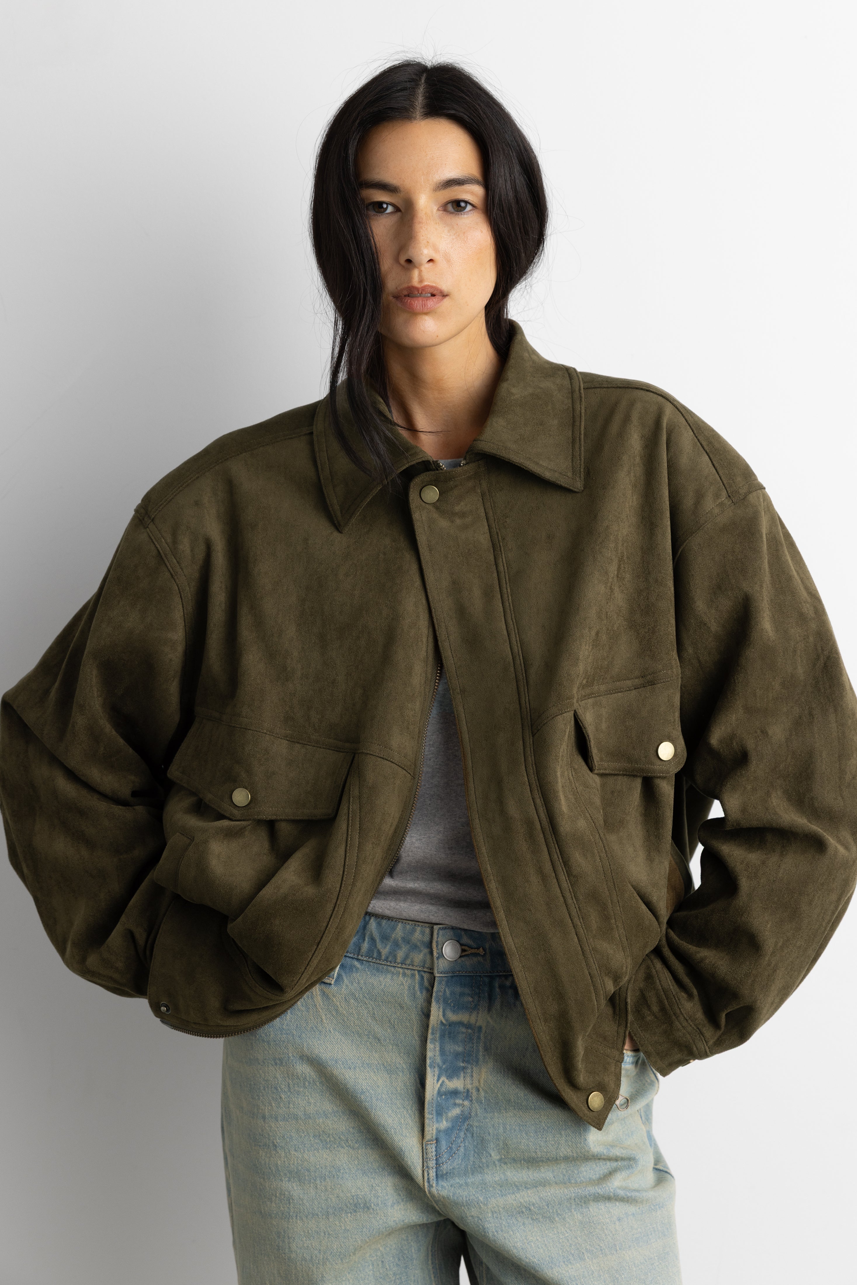 Vegan Suede Bomber Jacket | OAK + FORT