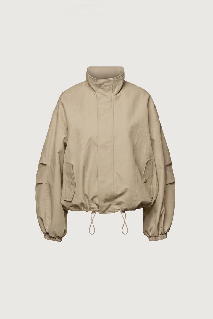 HIGH FUNNEL NECK CROPPED DRAWSTRING JACKET in Brindle — alternate angle