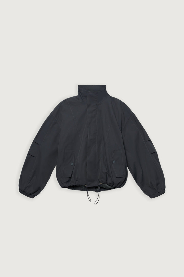 HIGH FUNNEL NECK CROPPED DRAWSTRING JACKET in Charcoal — alternate angle