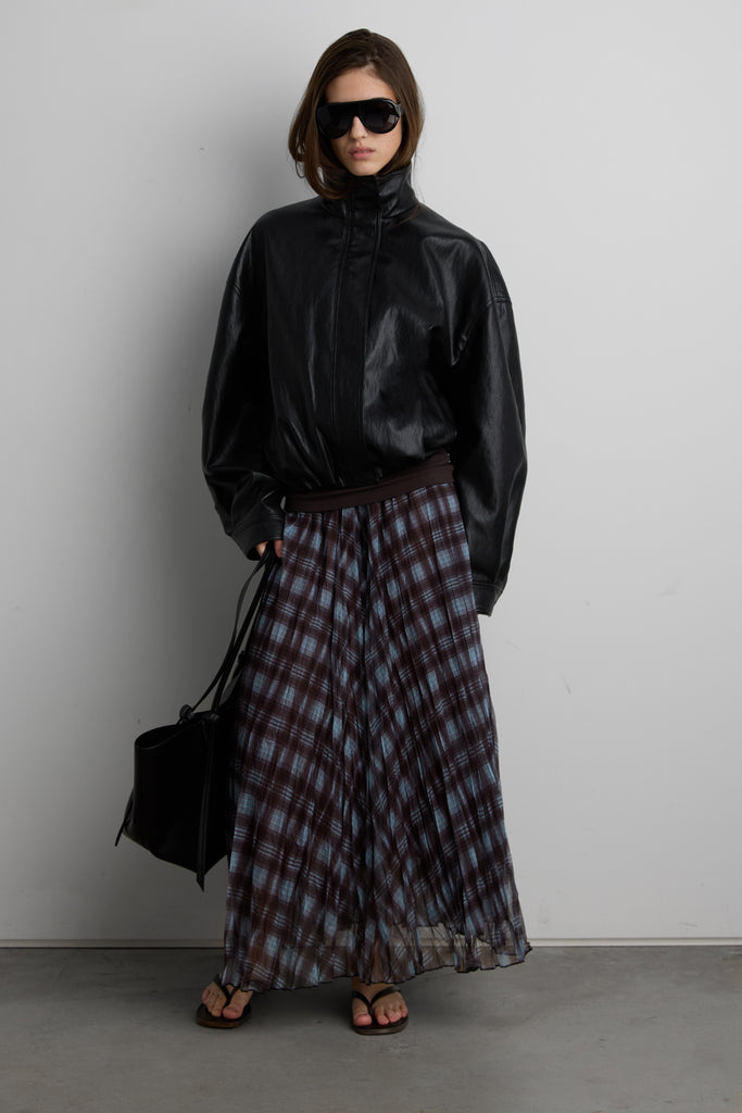 High Neck Vegan Leather Jacket with Elasticated Hem | OAK + FORT