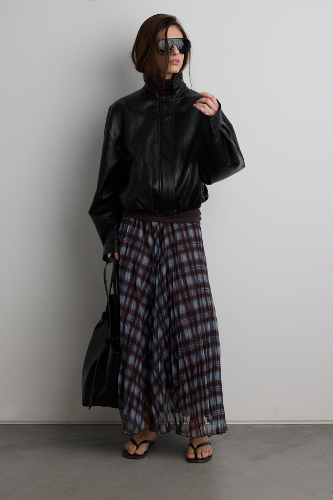 High Neck Vegan Leather Jacket with Elasticated Hem | OAK + FORT
