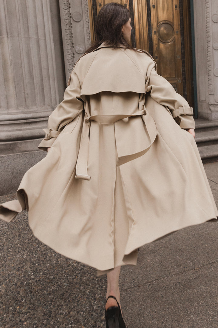 OVERSIZED TRENCH COAT WITH FUNNEL NECK in Beige — alternate angle