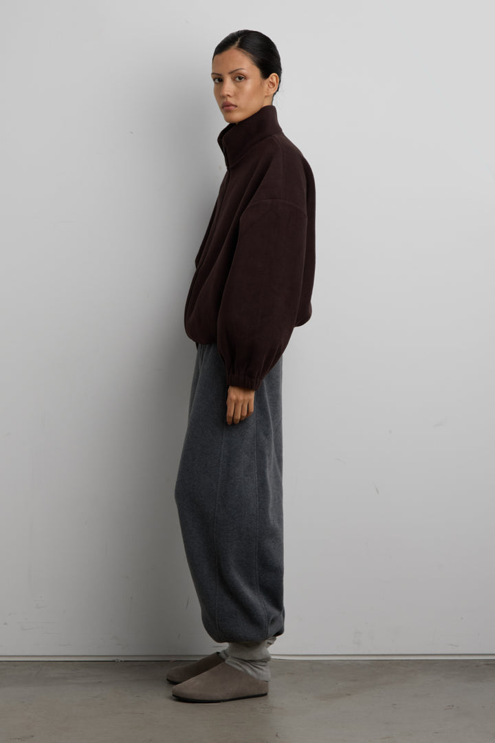 OVERSIZED FUNNEL NECK FLEECE JACKET in Brown — alternate angle