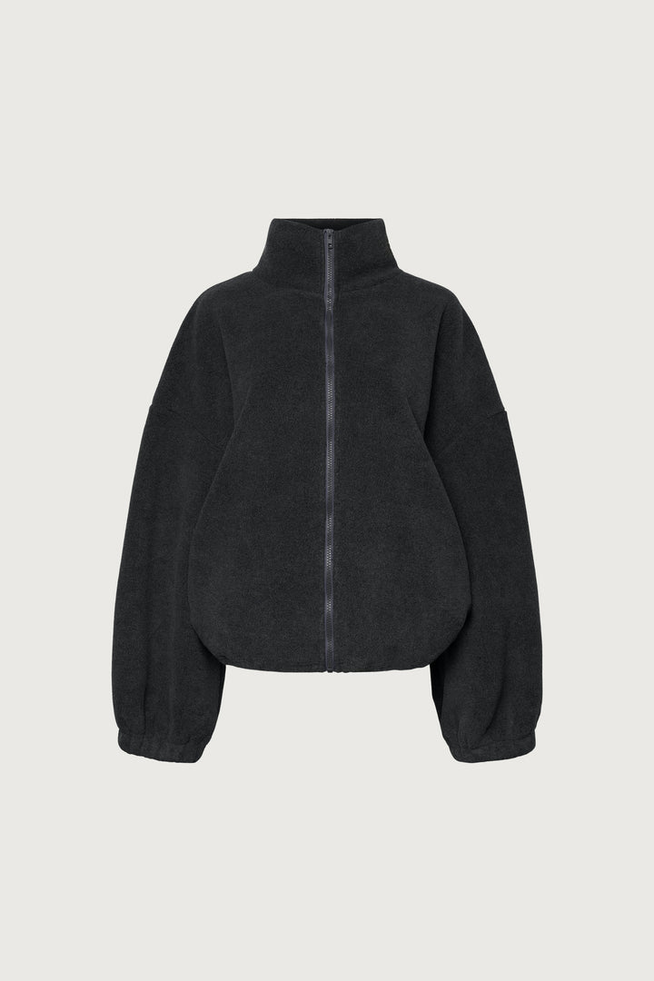 OVERSIZED FUNNEL NECK FLEECE JACKET in Charcoal — alternate angle