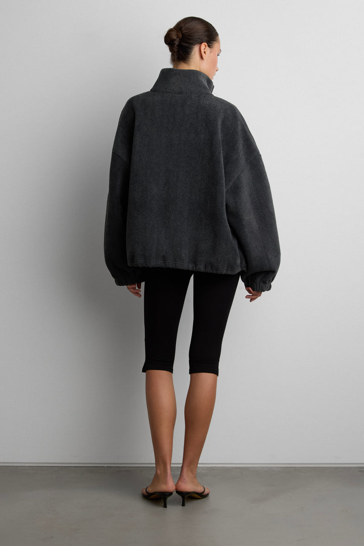 OVERSIZED FUNNEL NECK FLEECE JACKET in Charcoal — alternate angle