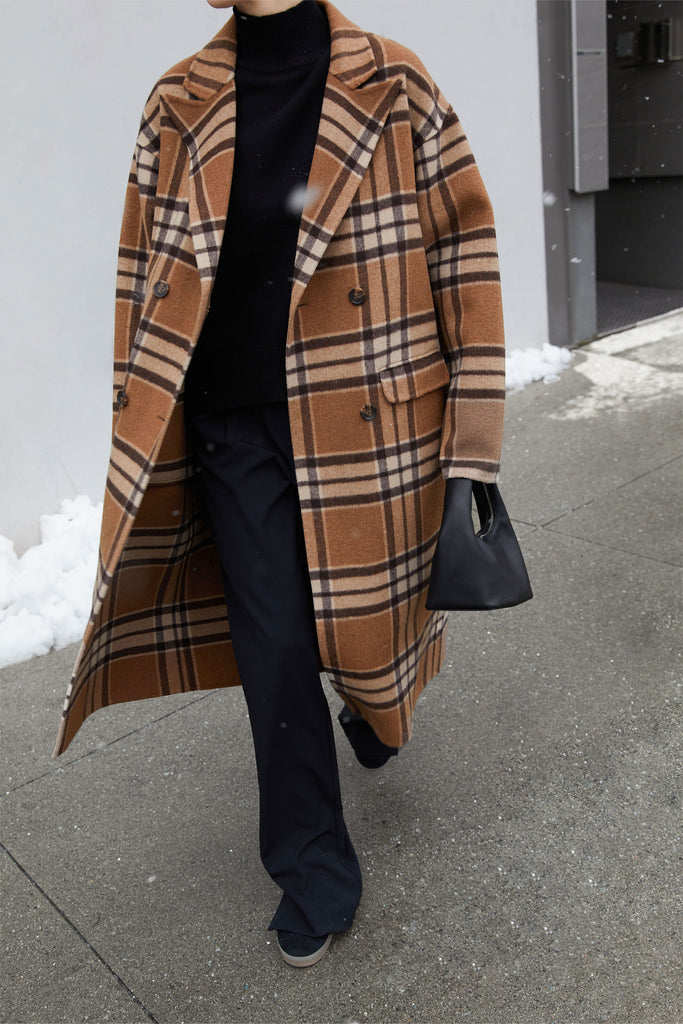 Womens Coats Long Plaid Jacket Oversized Plaid Wool Blend Coat OAK