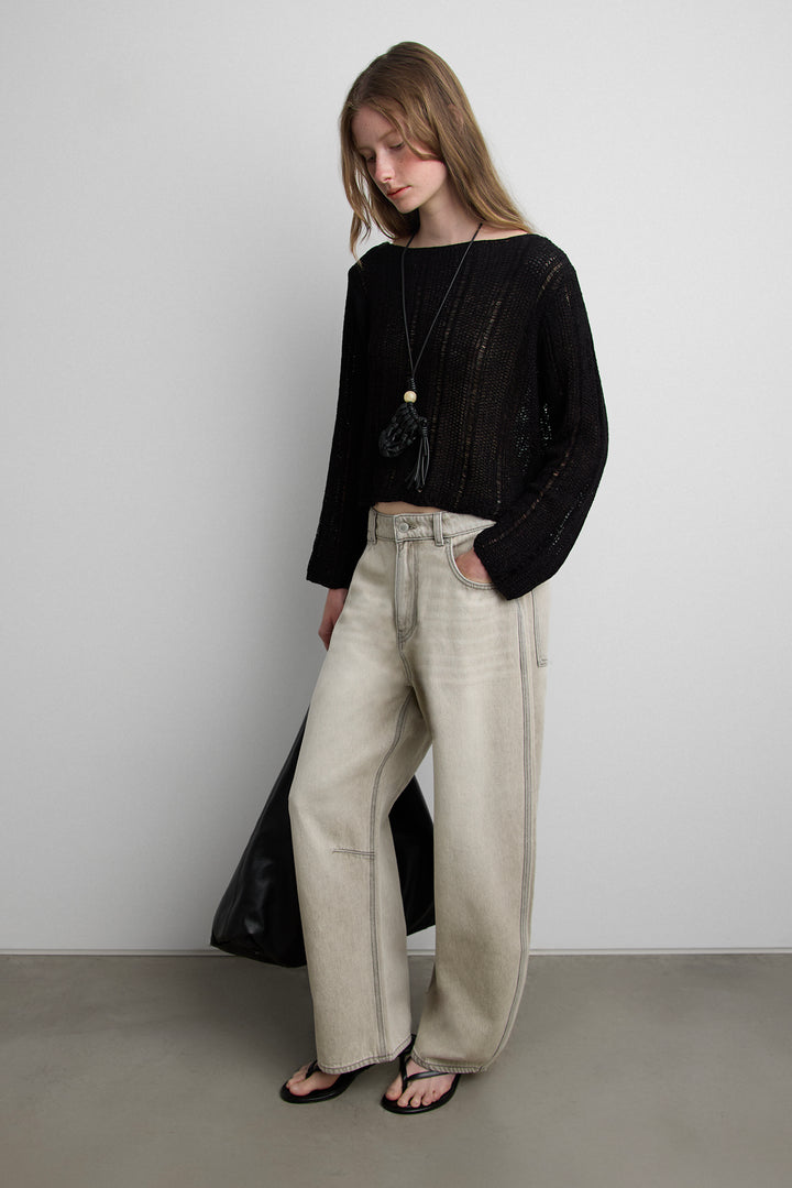 MID-RISE BARREL LEG JEAN IN GREY WASH in LIGHT GREY WASH — alternate angle