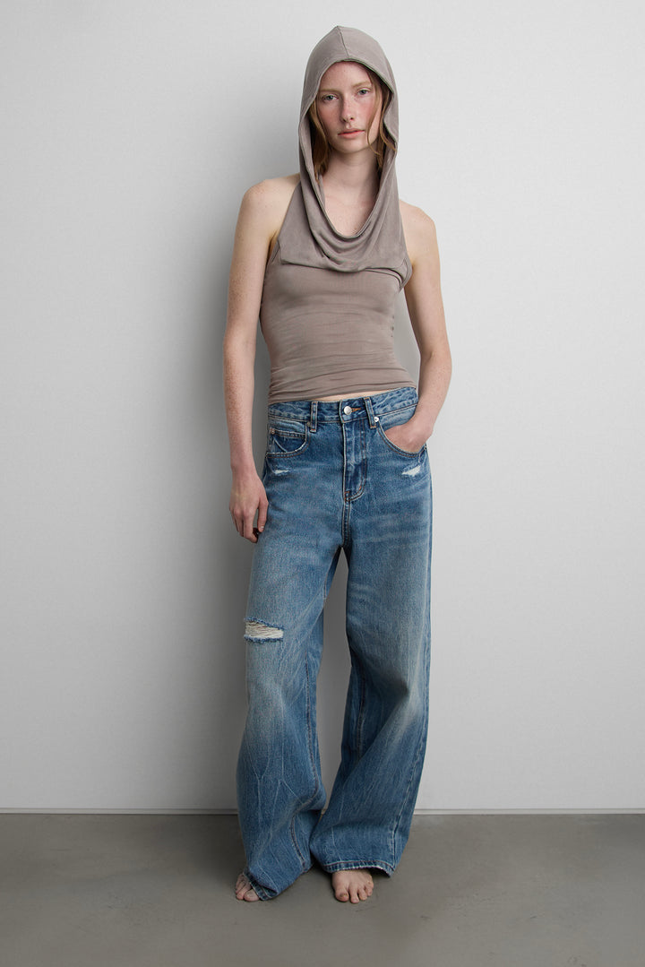 DISTRESSED VINTAGE WIDE LEG JEAN in Medium Blue Wash — alternate angle