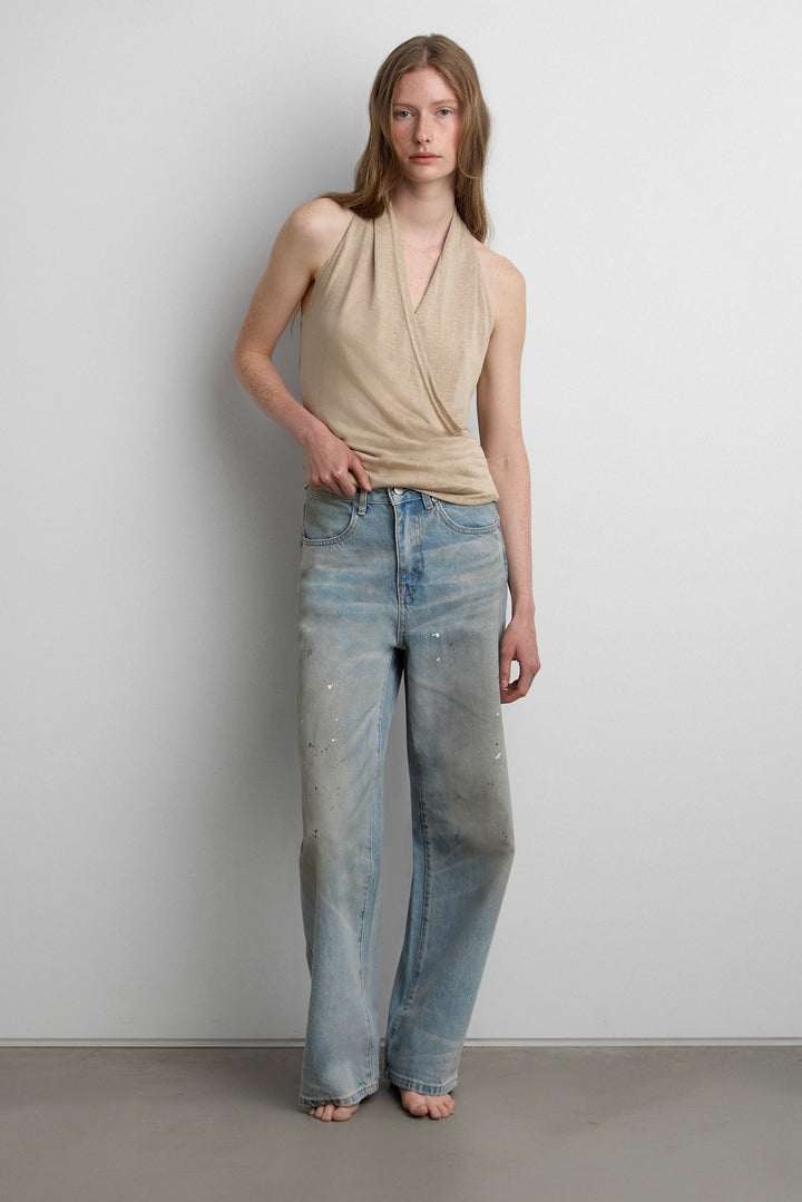 WIDE LEG JEAN WITH PAINT EFFECT in Medium Blue Wash — alternate angle