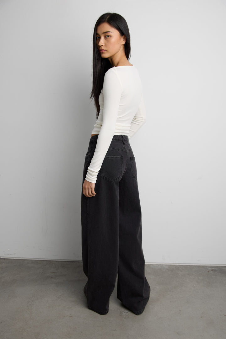 WASHED WIDE LEG JEAN in Black — alternate angle
