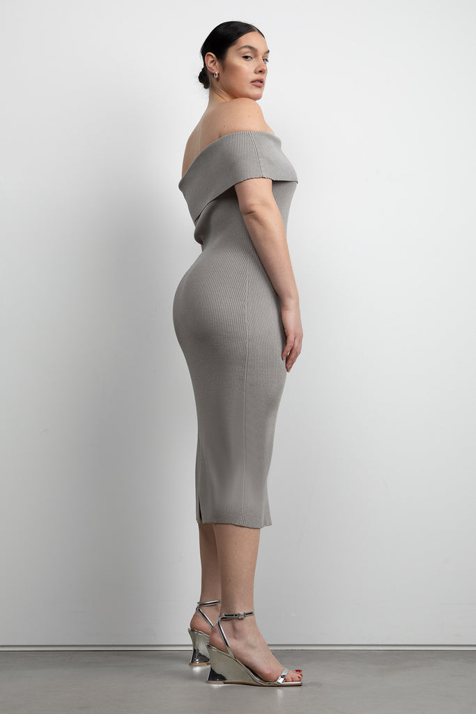 Ribbed Off The Shoulder Midi Dress | OAK + FORT