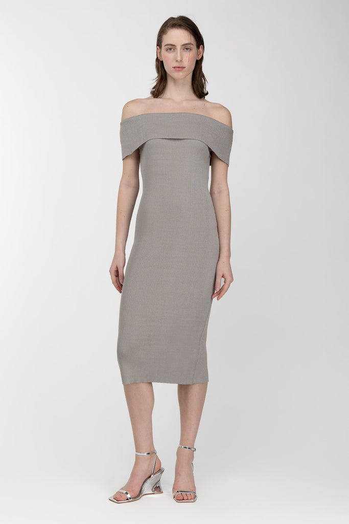 Ribbed Off The Shoulder Midi Dress | OAK + FORT