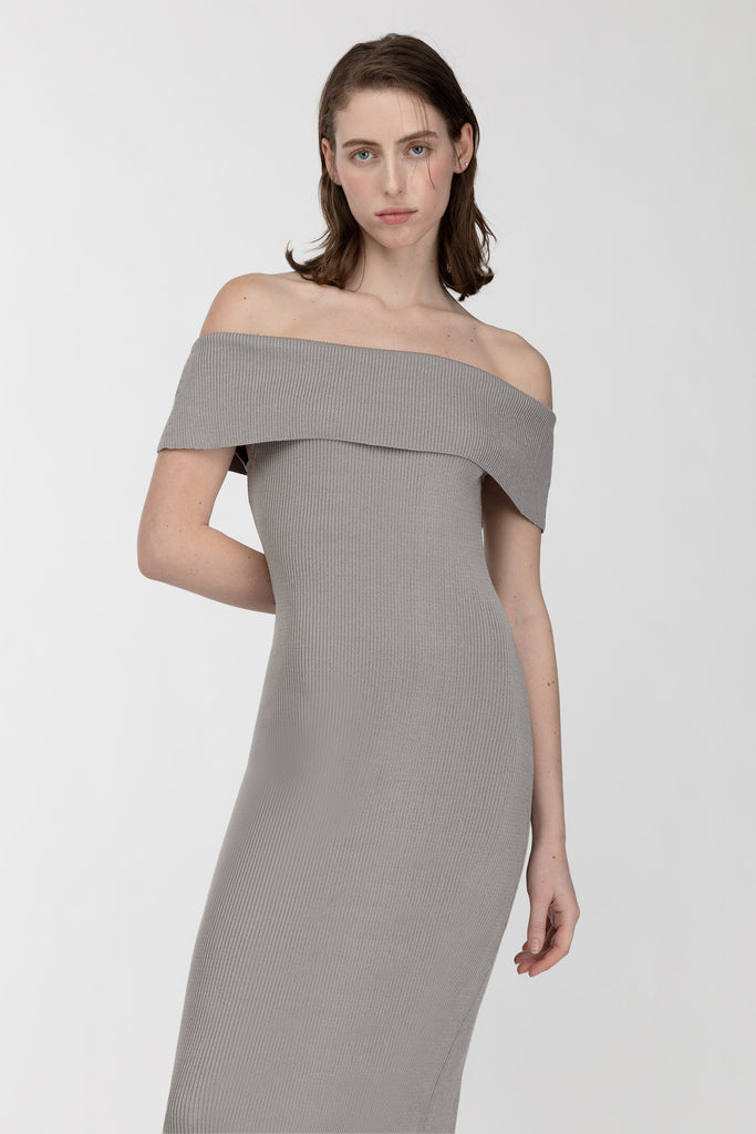 Ribbed Off The Shoulder Midi Dress | OAK + FORT