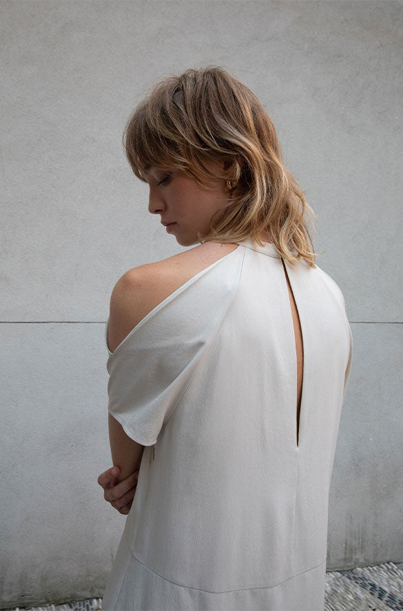 SHORT SLEEVE MOCKNECK MINI DRESS in Pelican — alternate angle