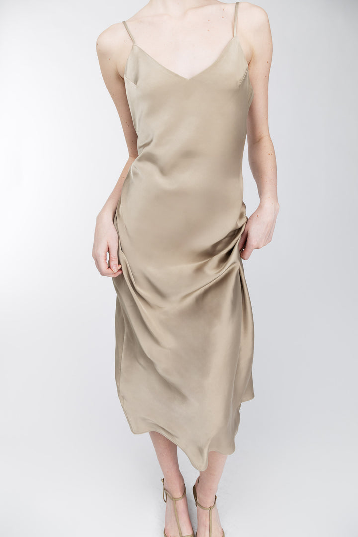 SATIN V-NECK SLIP MIDI DRESS