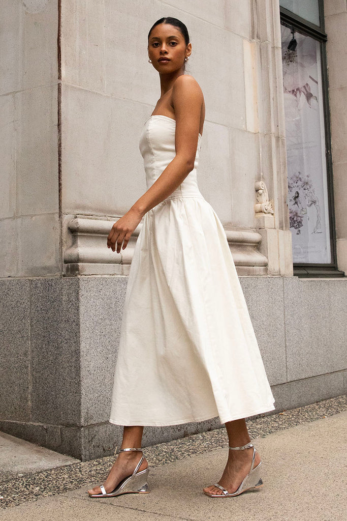 Drop-Waist Strapless Twill Dress | OAK + FORT