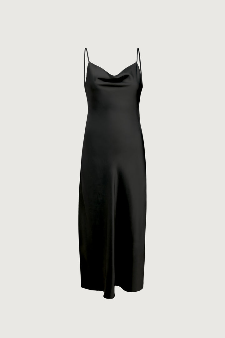 COWL NECK SATIN MIDI DRESS