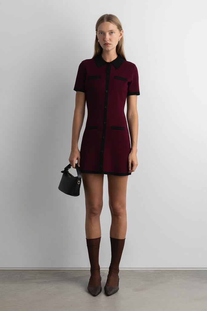 Collared Contrast Trim Knit Mini Dress | OAK + FORT