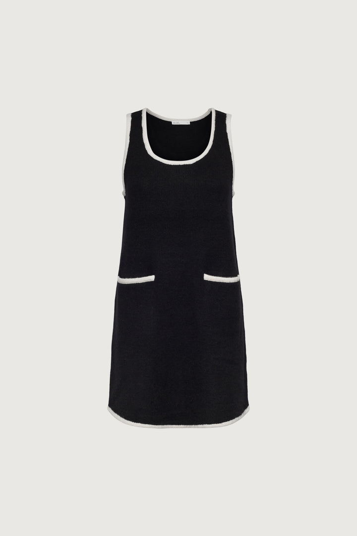 CONTRAST TRIM SLEEVELESS KNIT MINI DRESS