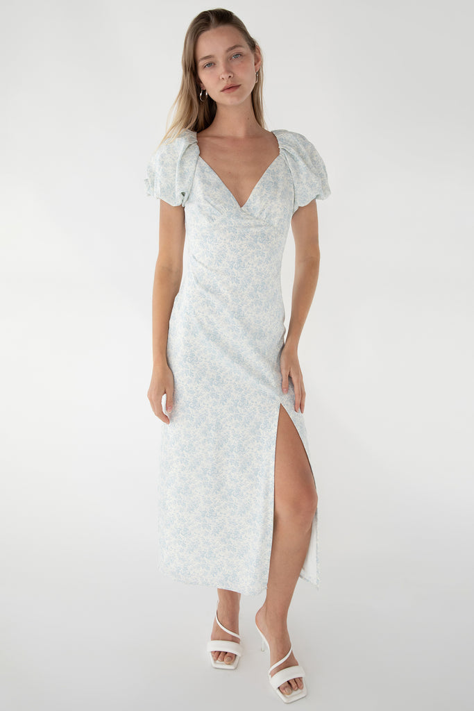 oak and fort floral midi dress Puff Sleeve Floral Midi Dress