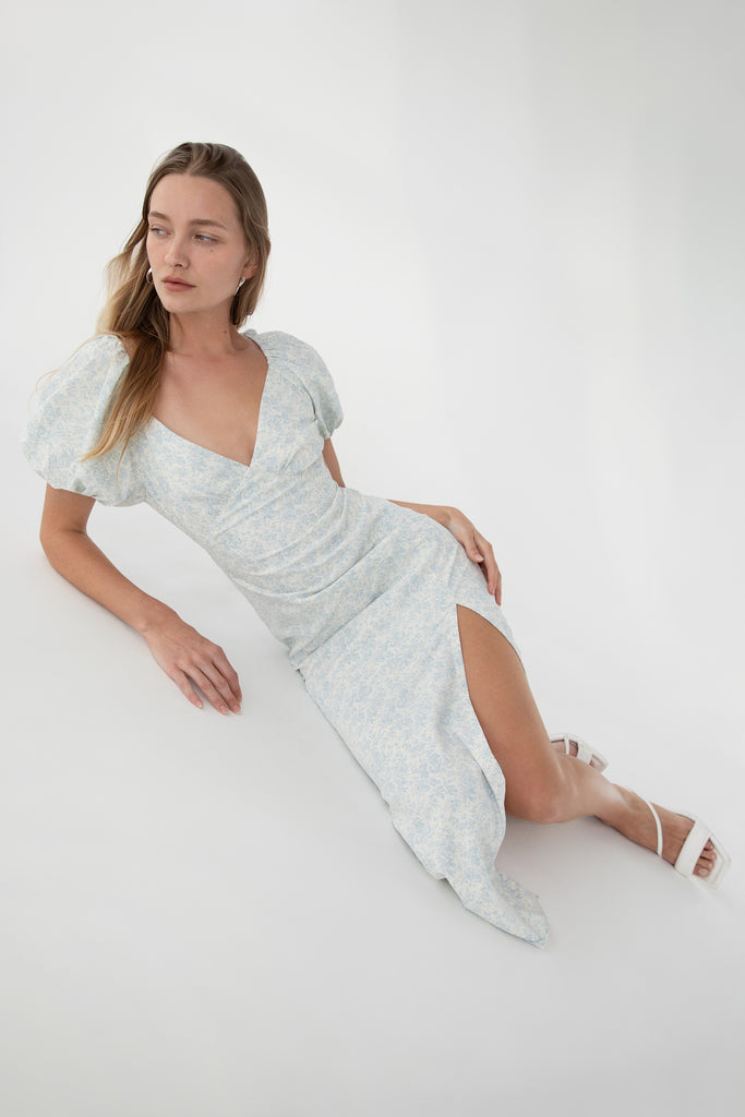 oak and fort floral midi dress Puff Sleeve Floral Midi Dress