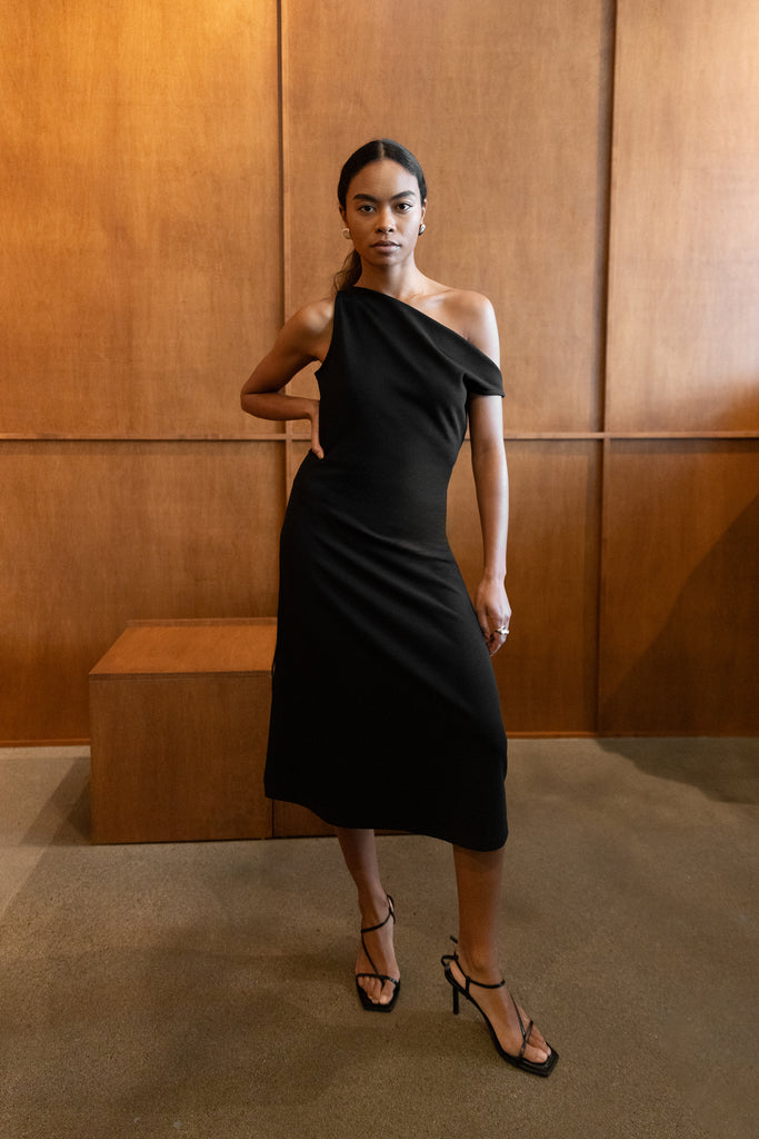 Asymmetrical One Shoulder Knit Dress | OAK + FORT Asymmetrical One Shoulder Knit Dress | OAK + FORT