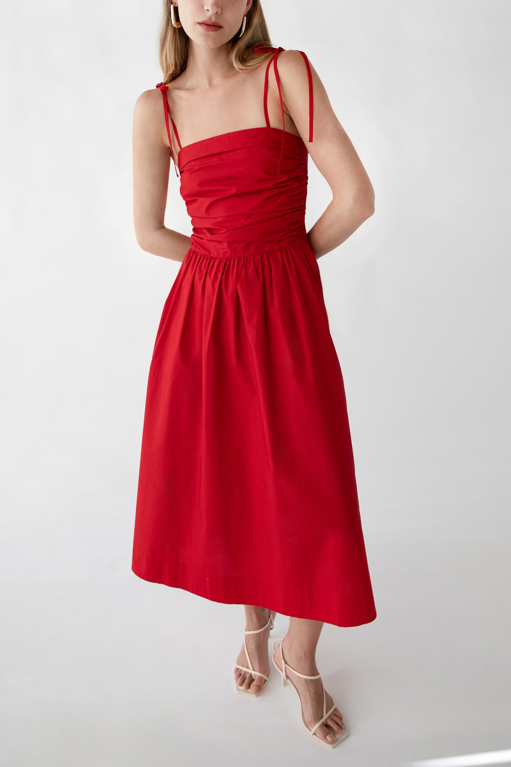 Cotton Poplin Square Neck Midi Dress | OAK + FORT