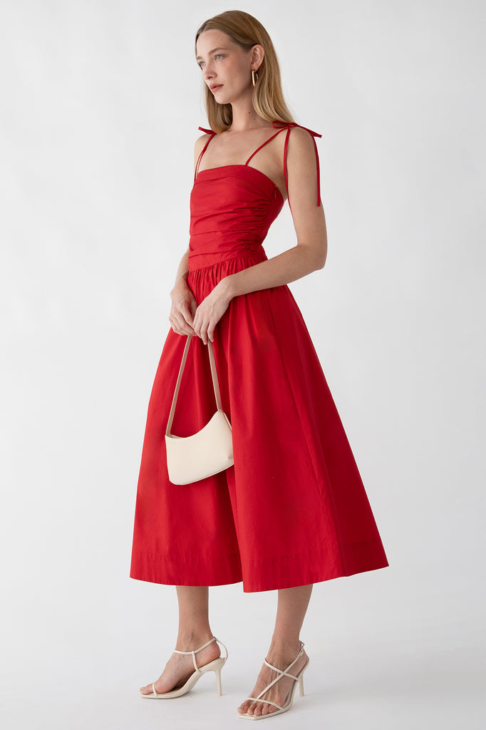 Cotton Poplin Square Neck Midi Dress