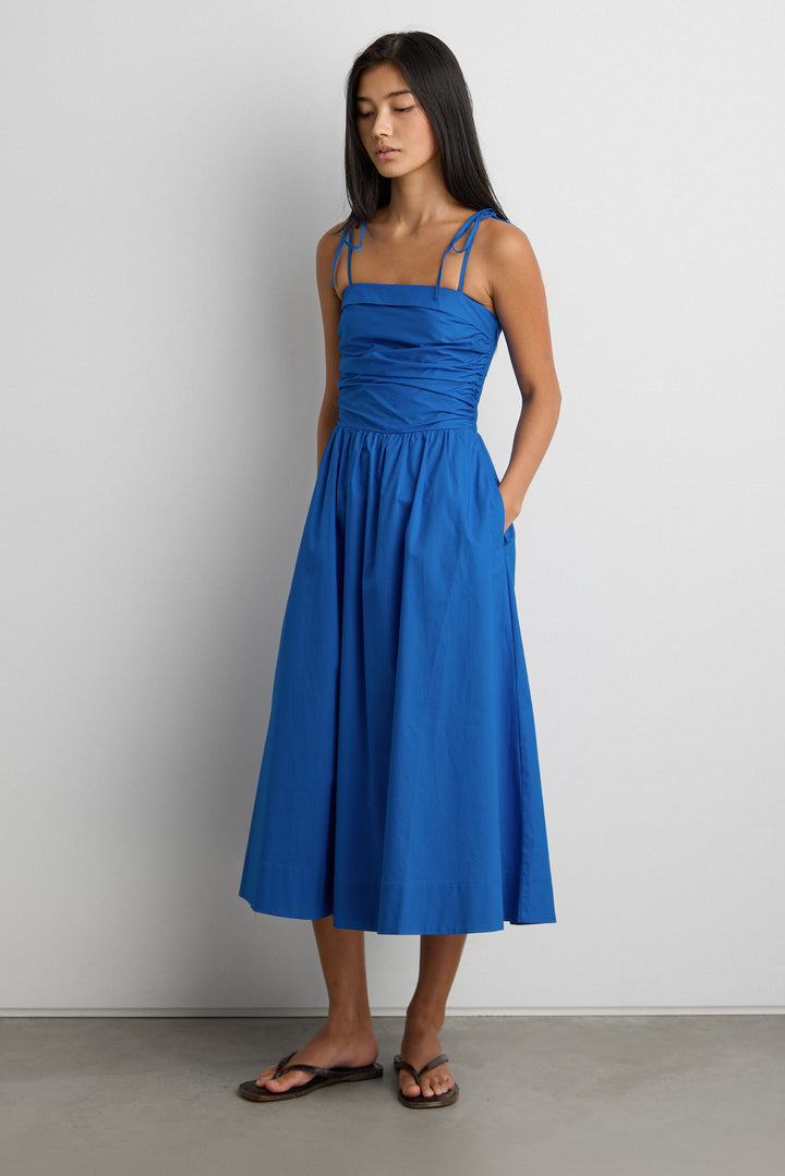 COTTON POPLIN SQUARE NECK MIDI DRESS in Skydiver — alternate angle