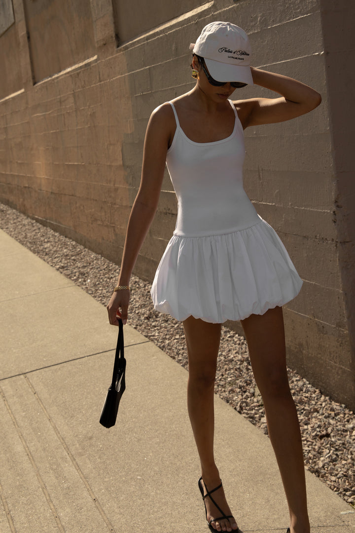 DROP WAIST BUBBLE HEM MINI DRESS in White — alternate angle