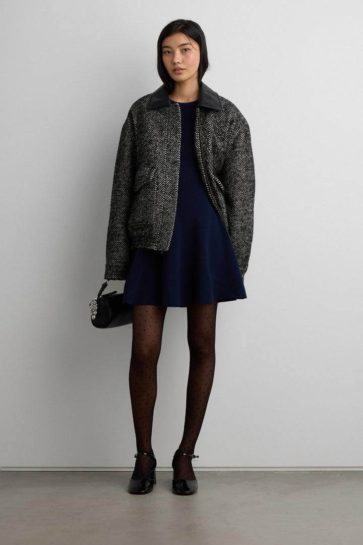 RIBBED FIT AND FLARE MINI DRESS in Navy — alternate angle