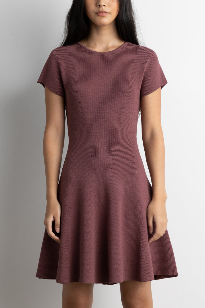 RIBBED FIT AND FLARE MINI DRESS in Rose Taupe — alternate angle