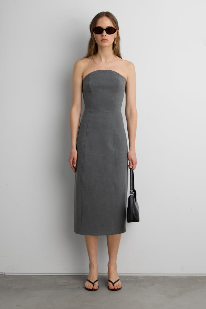 BARREL TUBE TOP DRESS in Medium Heather Grey — alternate angle
