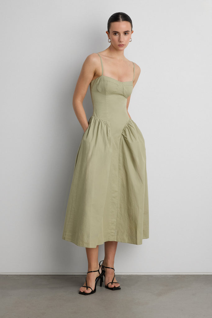 uo cedar poplin corset midi dress COTTON POPLIN CORSET MIDI DRESS