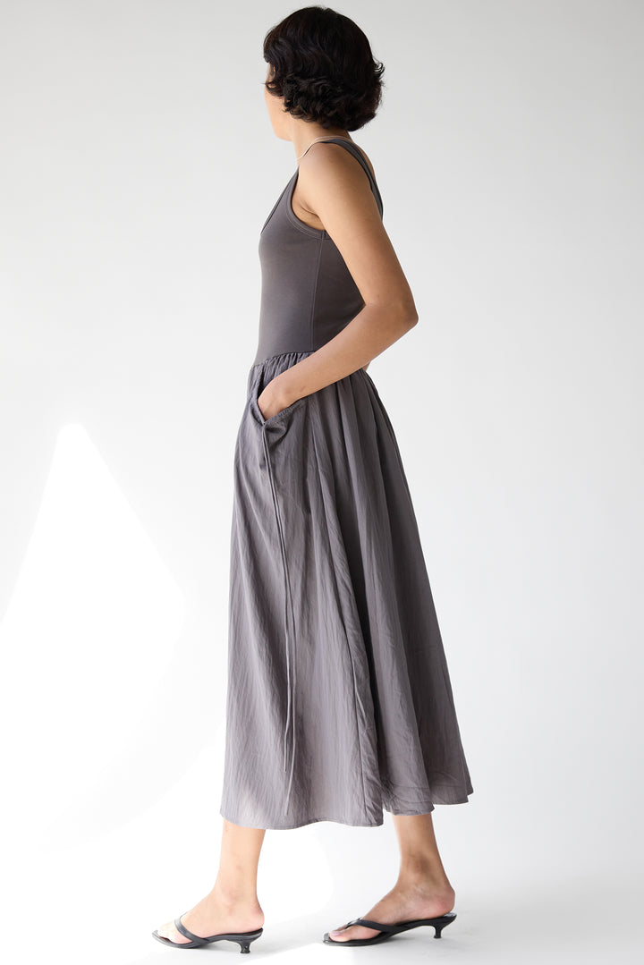 STRING POCKET MAXI DRESS in Charcoal — alternate angle