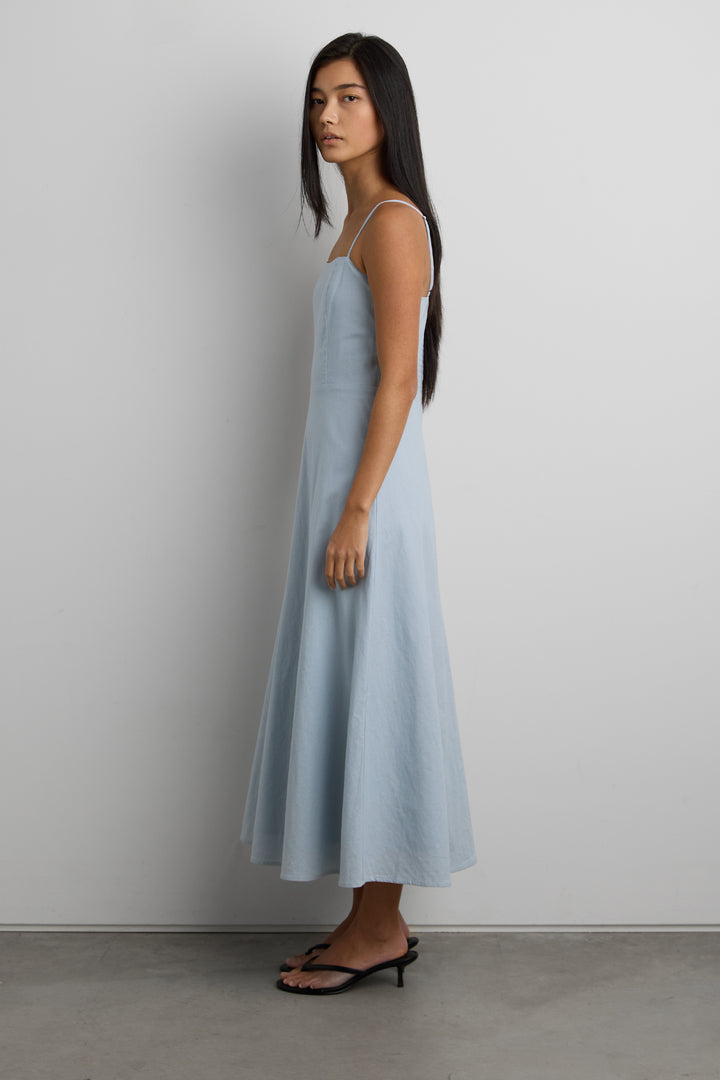 LINEN BLEND MIDI DRESS in CELESTIAL BLUE — alternate angle