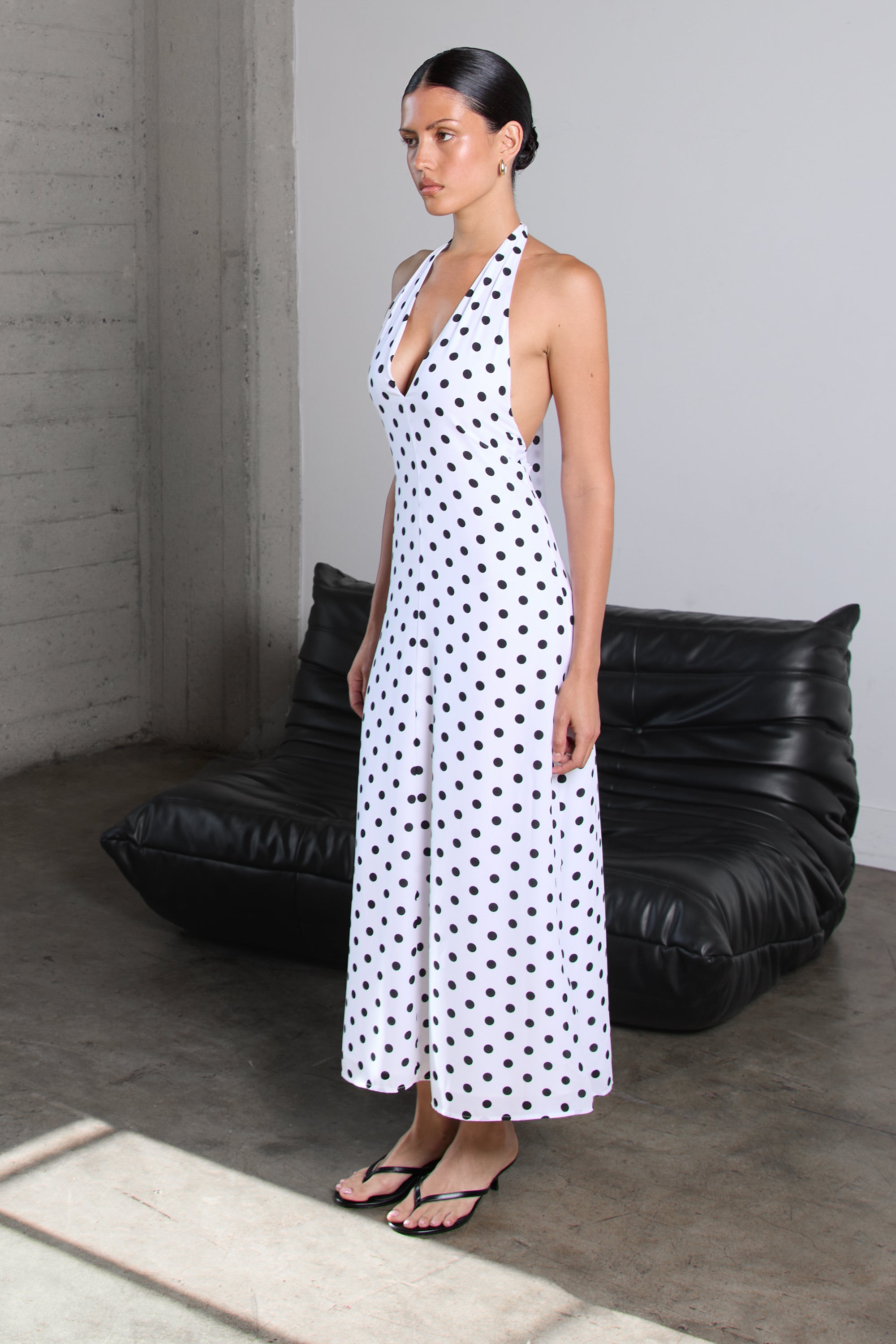 P.h.D.】Pin Dot Pleated Long Dress P.h.D.】Pin Dot Pleated Long