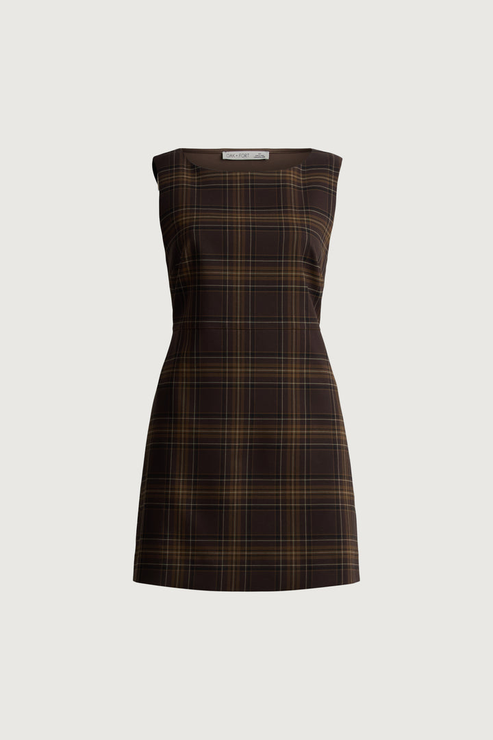 PLAID MINI DRESS in Brown plaid — alternate angle