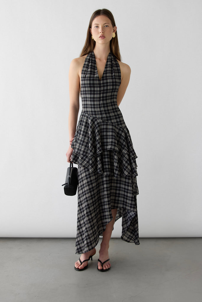Plaid Halter Tiered Dress | OAK + FORT