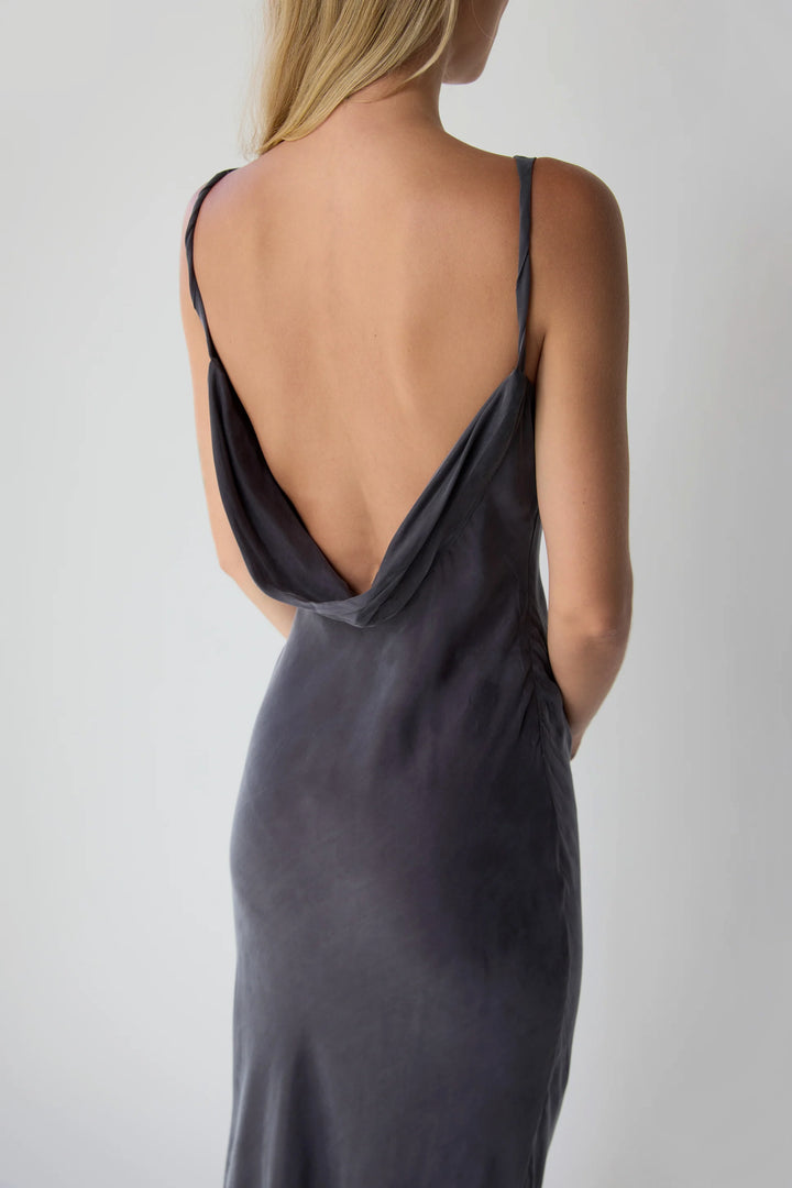 MAXI DRESS WITH TASSEL SLIT DETAIL in Gray — alternate angle
