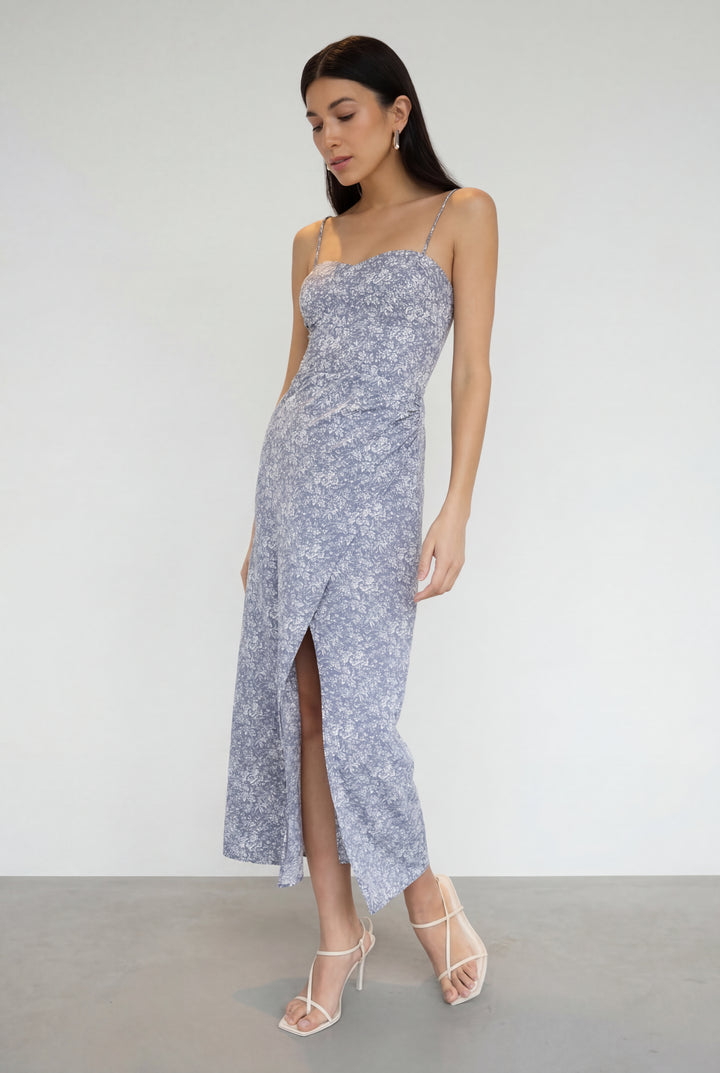 FLORAL MIDI DRESS in BLUE GRANITE — alternate angle