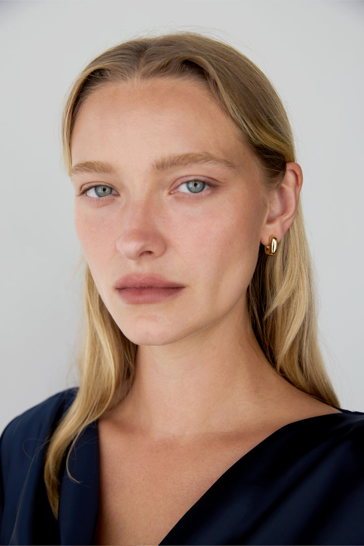 CHUBBY SQUARE SHAPED HUGGIE HOOPS in Gold — alternate angle