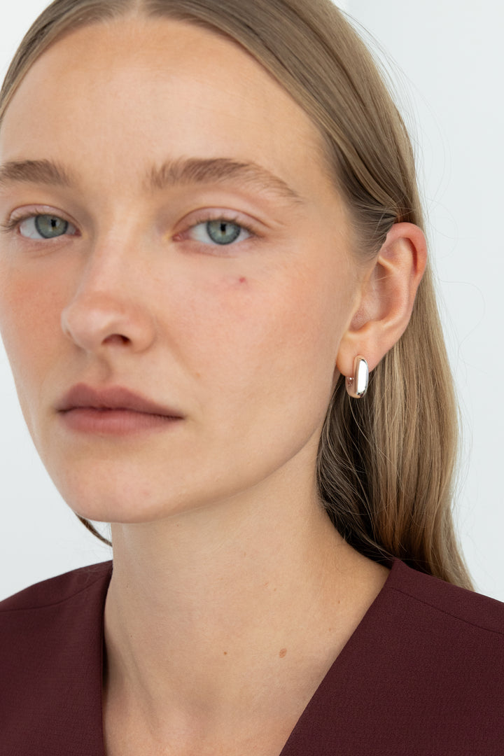 CHUBBY SQUARE SHAPED HUGGIE HOOPS in Silver — alternate angle