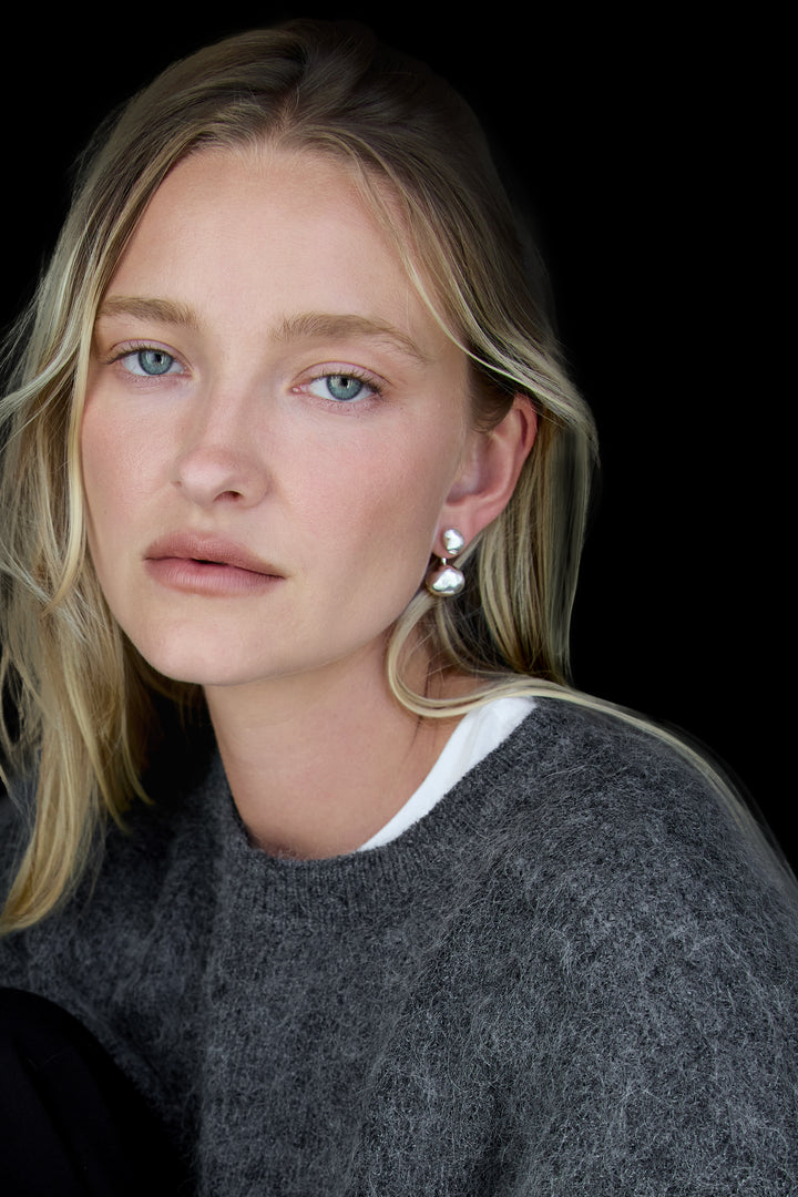 DOUBLE PEBBLE EARRINGS in Silver — alternate angle