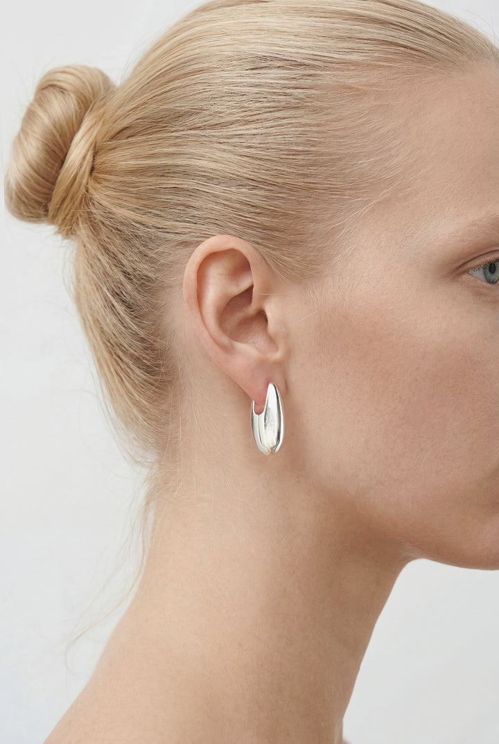 ELONGATED DISC EARRINGS in Silver — alternate angle