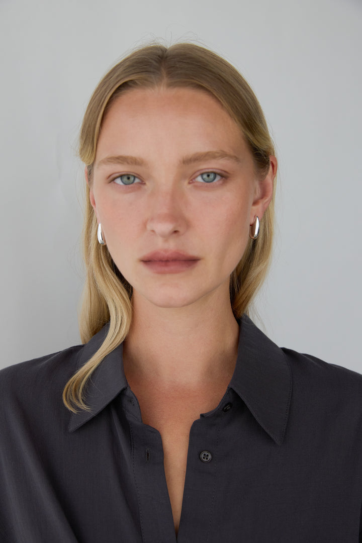 ELONGATED DISC EARRINGS in Silver — alternate angle